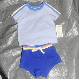 CAT & JACK  3 - 6 month t shirt, short set New NWT Blue, yellow white SUMMER